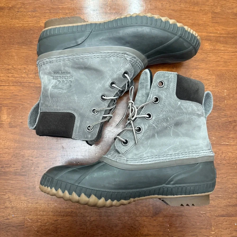 Sorel Cheyanne II Duck Boots Men 10.5 Gray Waterproof Leather Rubber NM2575-052